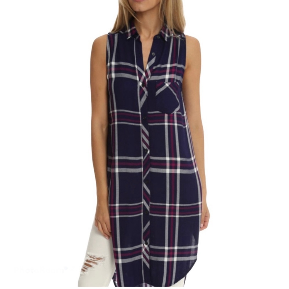 Rails Jordyn Plaid Button down Sleeveless Maxi Top Flannel XS NEW Blue Red